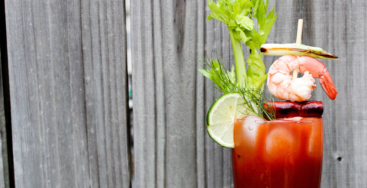 Fortune Imports | Bloody Mary with Pickled Shrimp & Chorizo Garnish